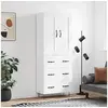 Image de Buffet Haut, Armoire de Rangement avec Pieds, Meuble de Rangement, Organisateur Salon Salle de Séjour, Industriel, Blanc Bois d'Ingénierie 3199777