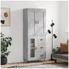 Image de Buffet Haut, Armoire de Rangement avec Pieds, Meuble de Rangement, Organisateur Salon Salle de Séjour, Industriel, Gris Béton Bois d'Ingénierie