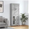 Image de Buffet Haut, Armoire de Rangement avec Pieds, Meuble de Rangement, Organisateur Salon Salle de Séjour, Industriel, Gris Béton Bois d'Ingénierie