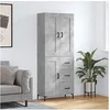 Image de Buffet Haut, Armoire de Rangement avec Pieds, Meuble de Rangement, Organisateur Salon Salle de Séjour, Industriel, Gris Béton Bois d'Ingénierie