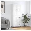 Image de Buffet Haut, Armoire de Rangement avec Pieds, Meuble de Rangement, Organisateur Salon Salle de Séjour, Industriel, Blanc Bois d'Ingénierie