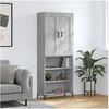 Image de Buffet Haut, Armoire de Rangement avec Pieds, Meuble de Rangement, Organisateur Salon Salle de Séjour, Industriel, Gris Béton Bois d'Ingénierie