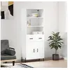 Image de Buffet Haut, Armoire de Rangement avec Pieds, Meuble de Rangement, Organisateur Salon Salle de Séjour, Moderne, Blanc Bois d'Ingénierie