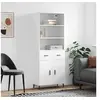 Image de Buffet Haut, Armoire de Rangement avec Pieds, Meuble de Rangement, Organisateur Salon Salle de Séjour, Moderne, Blanc Bois d'Ingénierie