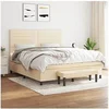 Image de Sommier à Lattes de Lit avec Matelas, Lit Rembourré, Lit Double, Lit Adulte de Chambre à Coucher Intérieur, Moderne, Crème 180x200 cm Tissu