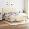 Image de Sommier à Lattes de Lit avec Matelas, Lit Rembourré, Lit Double, Lit Adulte de Chambre à Coucher Intérieur, Moderne, Crème 180x200 cm Tissu