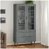 Image de Armoire à vitrine MOLDE Gris 90x35x175 cm Bois de pin massif