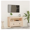 Image de Meuble TV, Armoire de Télévision avec 2 Tiroirs et Compartiment, Meuble Télé avec Rangement Salon Salle de Séjour, Marron Bois de Pin Massif