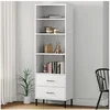 Image de Bibliothèque à 2 tiroirs Blanc 60x35x180 cm Bois massif OSLO, étagère à livres, casier à livres, étagère en bois, rangement de livres