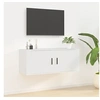 Image de Meuble TV Mural, Armoire de Télévision avec 2 Compartiments Suspendue, Meuble Télé avec Rangement Salon, Moderne, Blanc Bois d'Ingénierie
