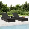 Image de Chaise longue 1 pc avec coussin noir 201x55x62cm résine tressée