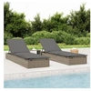 Image de Transats 2 pcs avec table gris résine tressée