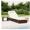 Image de Transat avec toit pliable marron 213x63x97 cm résine tressée, chaise longue, chaise longue d'extérieur, lit de salon, 319637