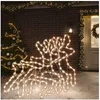Image de 3x Rennes de Noël avec LED Décoration de Noël Ornement de Vacances Décoration de Fête Ornement de Jardin Extérieur Blanc Chaud 57x55x4,5 cm