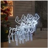 Image de 3x Rennes de Noël avec Têtes Mobiles Décoration de Noël Ornement de Vacances Décoration de Fête Ornement de Jardin Blanc Froid 76x42x87 cm