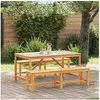 Image de Ensemble de salle à manger pour jardin 3 pcs - Marron Bois d'acacia massif (1 table, 2 bancs)