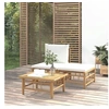 Image de Salon de jardin 3 pcs avec coussins blanc crème bambou