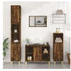 Image de Meuble d'Evier, Armoire de Lavabo avec 5 Compartiments et Porte, Meuble sous Lavabo avec Pieds Salle de Bain, Scandinave, Chêne Fumé Bois