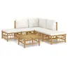 Image de Salon de jardin 6 pcs avec coussins blanc crème bambou 3155175