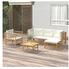 Image de Salon de jardin 6 pcs avec coussins blanc crème bambou 3155179