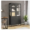 Image de Buffet haut noir 90x40x180 cm verre et acier
