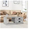 Image de Table Basse, Table d'Appoint avec 2 Tiroirs, Bout de Canapé avec Compartiment, Meuble de Salon, Moderne, Gris Béton Bois d'Ingénierie