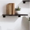 Image de Etagère Murale, Dessus de Table avec Bord Vivant, Tablette Suspendue Flottante, Rustique, Gris Foncé Bois Chêne Massif Traité