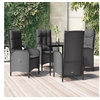 Image de Ensemble à manger de jardin coussins 5pcs Noir Résine tressée, ensemble de salle à manger, ensemble de salle à manger d'extérieur, ensemble de