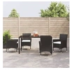 Image de Ensemble à manger de jardin coussins 5pcs Noir Résine tressée, ensemble à manger, ensemble à manger d'extérieur, 3187318