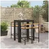 Image de Ensemble de bar jardin 5 pcs noir poly rotin/bois massif acacia, ensemble de table de bar, table et chaise de bar de 3187712