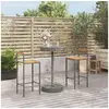 Image de Ensemble de bar jardin 3 pcs gris poly rotin/bois massif acacia, ensemble de table de bar, table et chaise de bar de 3187719