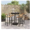 Image de Ensemble de bar jardin 5 pcs noir poly rotin/bois massif acacia, ensemble de table de bar, table et chaise de bar de 3187720