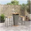 Image de Ensemble de bar jardin 3 pcs gris poly rotin/bois massif acacia, ensemble de table de bar, ensemble de pub, ensemble de meubles