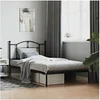 Image de Cadre de lit métal avec tête de lit noir 100x200 cm, lit simple, meuble de chambre à coucher, lit d'invité, lit, cadre de lit en métal, sommier