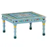 Image de Table basse turquoise bois de manguier massif peint à la main
