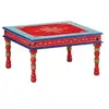 Image de Table basse rouge bois de manguier massif peint à la main
