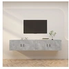 Image de Meubles TV Muraux 2 pcs, Armoires de Télévision Suspendues avec Compartiment, Meubles Télé avec Porte Salon, Moderne, Gris Béton
