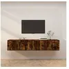 Image de Meubles TV Muraux 2 pcs, Armoires de Télévision Suspendues avec Compartiment, Meubles Télé avec Porte Salon, Moderne, Chêne Fumé