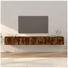 Image de Meubles TV Muraux 3 pcs, Armoires de Télévision avec Porte, Armoires Suspendues, Meubles de Rangement Salon Salle de Séjour, Moderne, Chêne Fumé