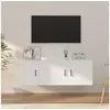 Image de Ensemble de Meubles TV 2 pcs, Armoires de Télévision avec Portes, Meubles Télé Salon Salle de Séjour, Moderne, Blanc Bois d'Ingénierie