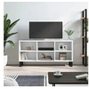 Image de Meuble TV, Armoire de Télévision avec 6 Compartiments et Pieds, Meuble Télé avec Rangement Salon Salle de Séjour, Blanc Bois d'Ingénierie