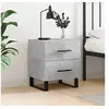 Image de Table de Chevet, Armoire de Nuit avec Tiroirs, Table de Nuit avec Pieds, Meuble de Rangement Chambre, Moderne, Gris Béton Bois d'Ingénierie