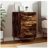 Image de Table de Chevet, Table de Nuit avec Tiroir, Armoire de Chevet, Meuble de Rangement Salon Chambre à Coucher, Moderne, Chêne Fumé Bois d'Ingénierie