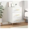 Image de Table de Chevet, Table de Nuit avec Tiroir, Armoire de Chevet, Meuble de Rangement Salon Chambre à Coucher, Moderne, Blanc Bois d'Ingénierie