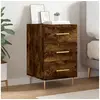 Image de Table de Chevet, Table de Nuit avec Tiroir, Armoire de Chevet, Meuble de Rangement Salon Chambre à Coucher, Moderne, Chêne Fumé Bois d'Ingénierie