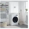 Image de Armoire Murale, Placard Suspendu avec 3 Compartiments et Poignées, Meuble Flottant avec Rangement Salon Chambre, Blanc Bois d'Ingénierie