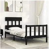 Image de Bedframe met hoofdbord massief hout zwart3193300