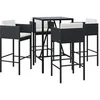 Image de Ensemble de bar de jardin 5 pièces avec coussins noir poly rotin