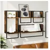 Image de 4-delige Wandschappenset met stangen bewerkt hout gerookt eiken836310