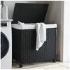 Image de Panier à linge avec roulettes noir 60x35x60,5 cm résine tressée 372042